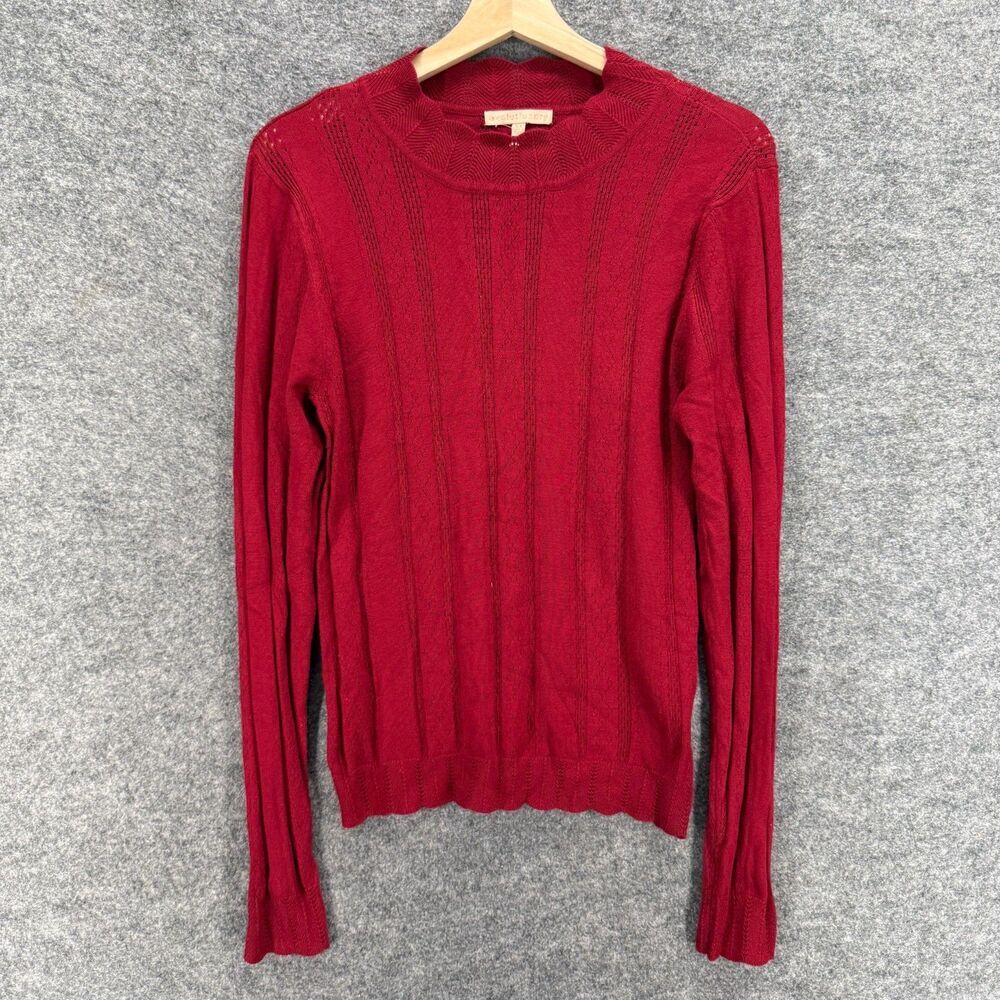 Evolutionary Sweater Pullover Women XL Red Striped Long Sleeve Knit Rayon Casual